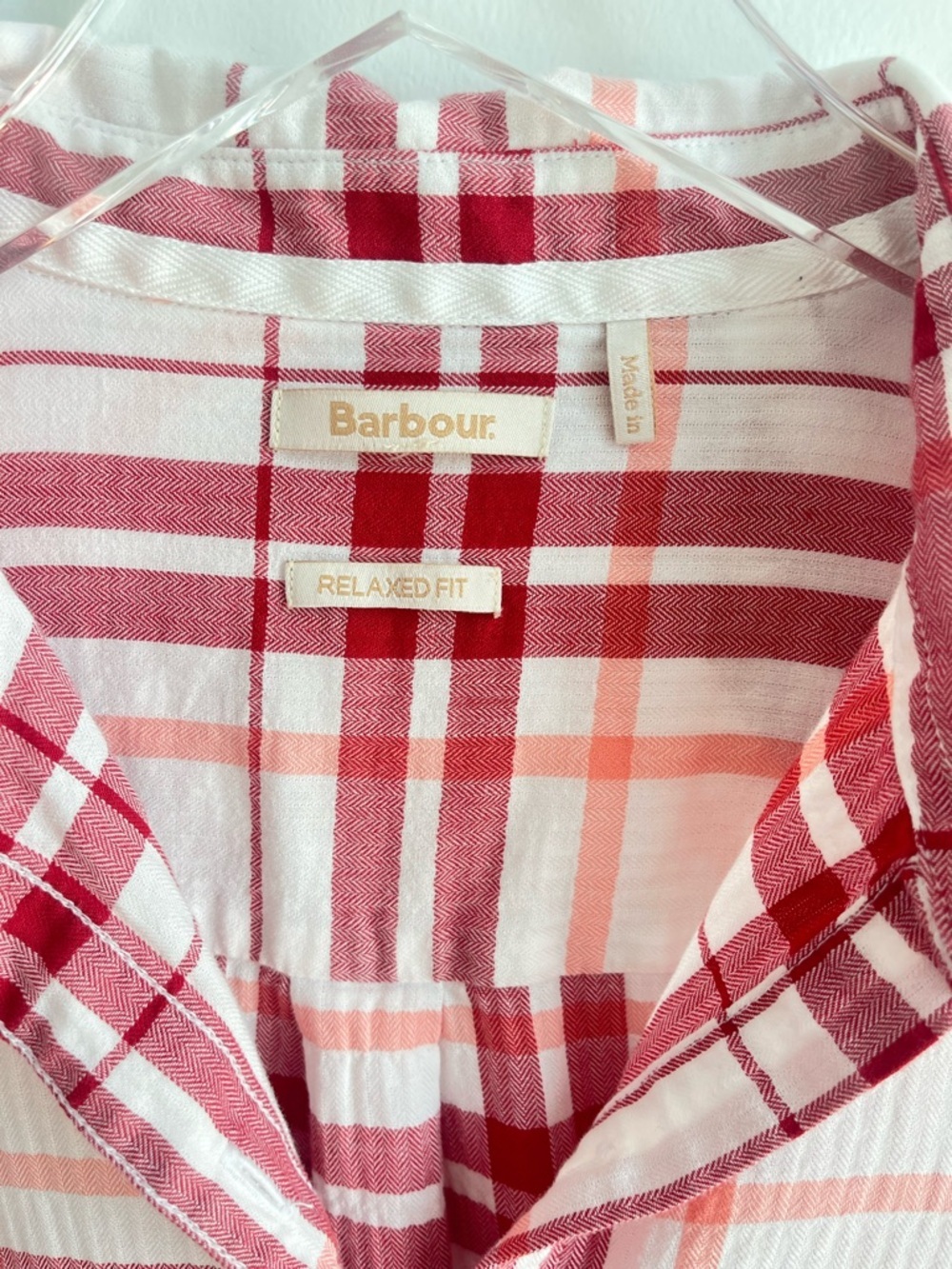 Barbour Shoreline Relaxed Fit Red Plaid Shirt Cotton Blend Button Front Small - Picture 4 of 7